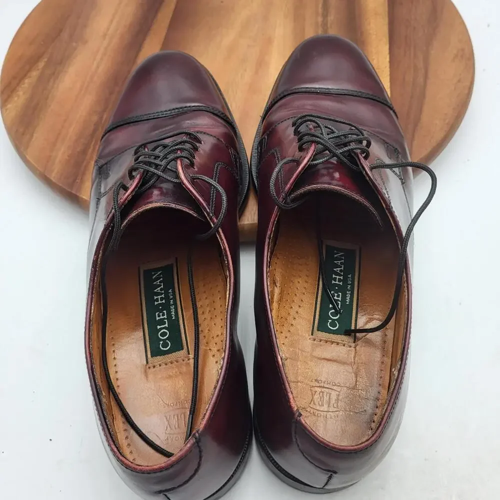 Vintage Cole Haan Oxford Dress Shoes Mens Sz 9 D Burgundy Cap Toe USA Made Derby